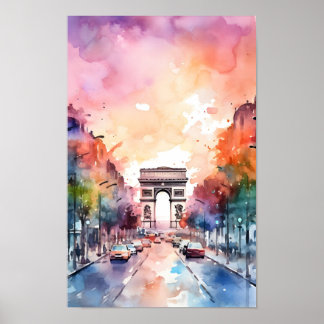 Paris Champ Elysees Watercolor Wand an Wand Poster