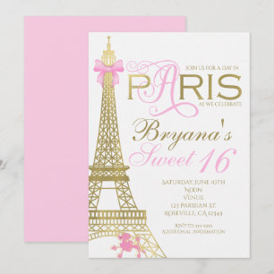 Paris Chic Elegante Rosa & Goldene Party-Einladung Einladung