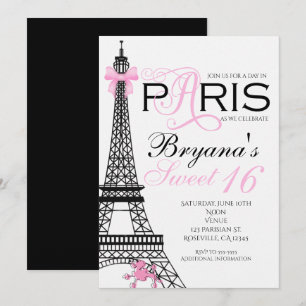 Paris Chic Elegante Rosa & Schwarze Party-Einladun Einladung