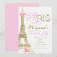 Paris Chic Elegante Rosa und Gold Party Einladunge