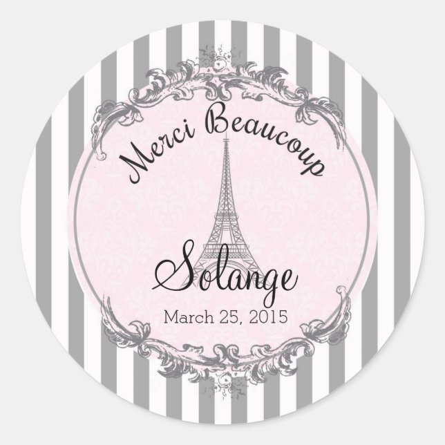 Paris Chic Runde personalisiert danke Kreis Runder Aufkleber (Vorderseite)