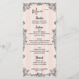 Paris Chic Verziert Pink Stripes Skript-Hochzeitsm Menükarte