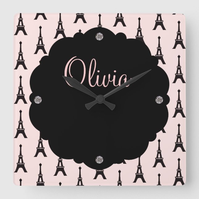 Paris-Chic-Wanduhr Quadratische Wanduhr (Vorderseite)