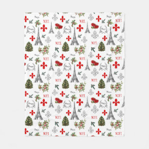 Paris Christmas Eiffel Tower White Fleece Blanket