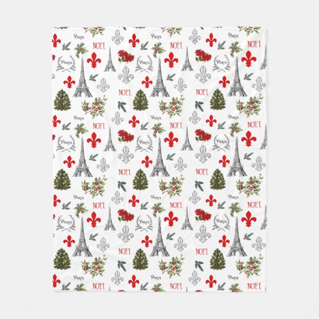 Paris Christmas Eiffel Tower White Fleece Blanket (Vorderseite)