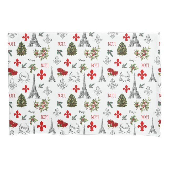 Paris Christmas Eiffel Tower White Pillow Case Kissenbezug (Vorderseite)