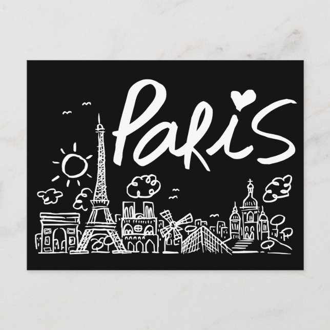 Paris City Doodle Postkarte (Vorderseite)