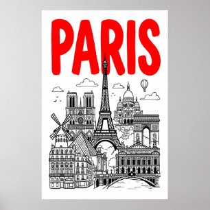 Paris City Kunst Druck Fett Rot Typografie mit Poster