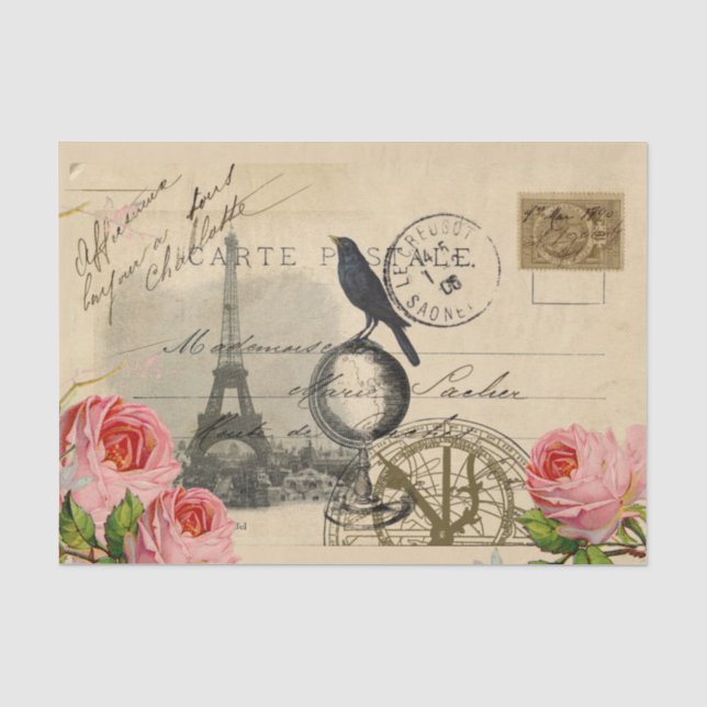 Paris Crow Globe Französisches Postkartenpapier Ro Seidenpapier (Vorderseite)