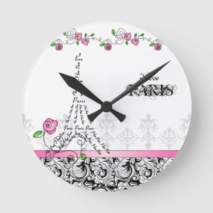 Paris Custom Clock Pink Roses Runde Wanduhr