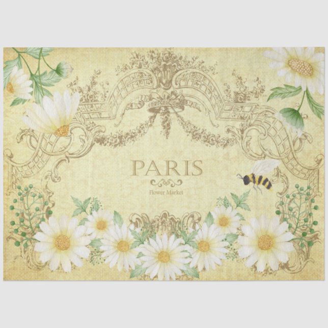 Paris Daisies Bee Yellow Decoupage Crafting Seidenpapier (Vorderseite)