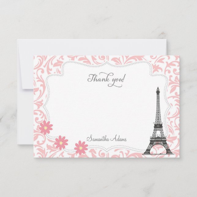 Paris danken Ihnen zu kardieren (Rosa) Dankeskarte (Vorderseite)