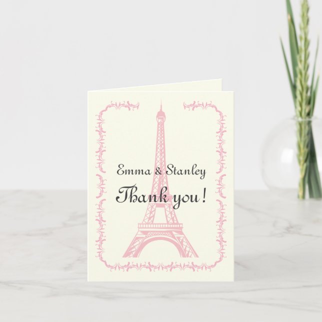 Paris, das rosa Eiffelturmelfenbein wedding ist, Dankeskarte (Vorderseite)