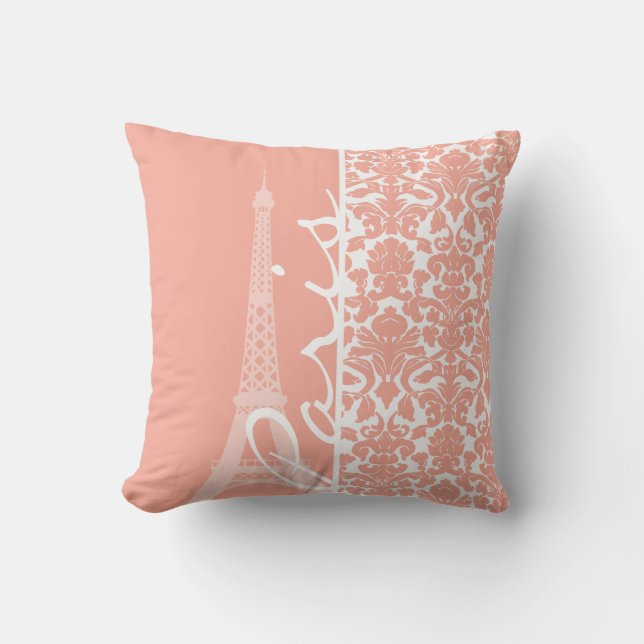 Paris; Deep Peach Damask Kissen (Vorderseite)