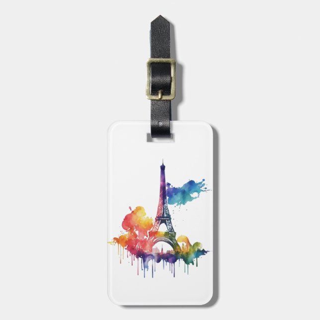 Paris Design mit bunten Spritzern Gepäckanhänger (Vorderseite vertikal)
