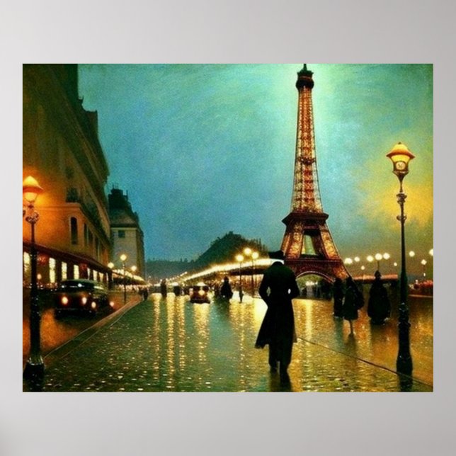 Paris: Designerposter für eine feuchte Nacht Poster (Vorne)