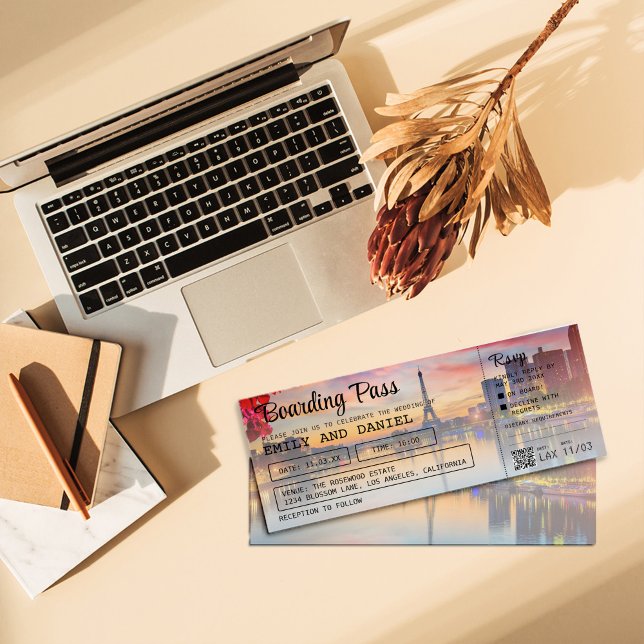 Paris Destination Boarding Pass Wedding Einladung (Von Creator hochgeladen)