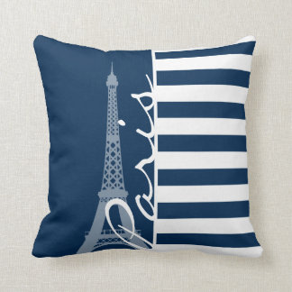 Paris; dunkle, blaue, horizontale Streifen Kissen
