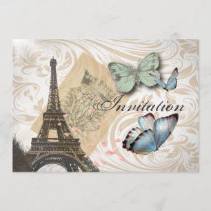 Paris Effiel Tower Butterfly Wedding Einladung