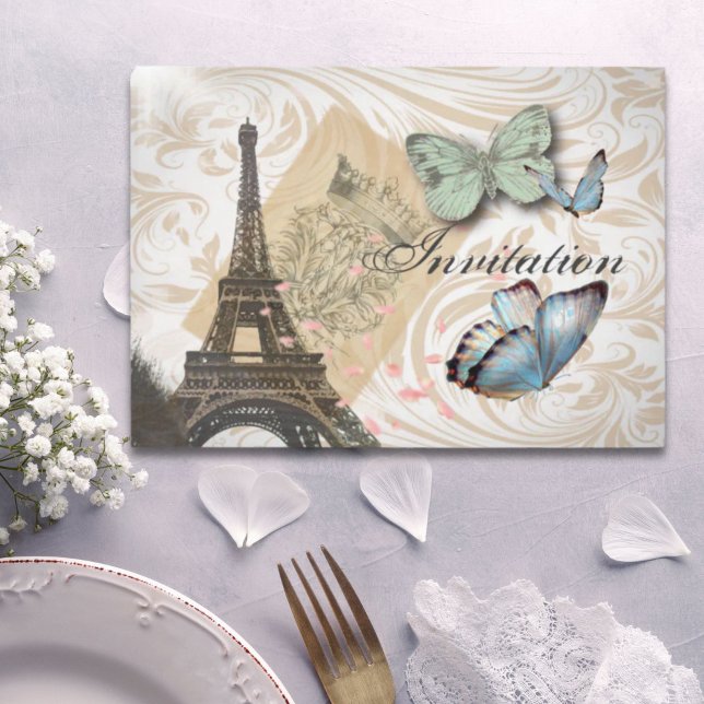 Paris Effiel Tower Butterfly Wedding Einladung (Paris Effiel Tower Butterfly Wedding Invitation)