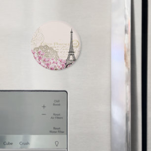 Paris Eifel Tower Square Vintag Pink Roses Art Magnet