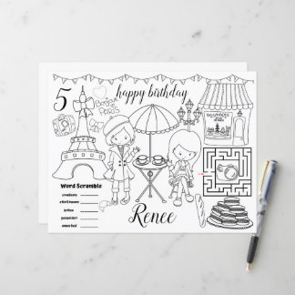 Paris Eiffel activity color sheet placemats