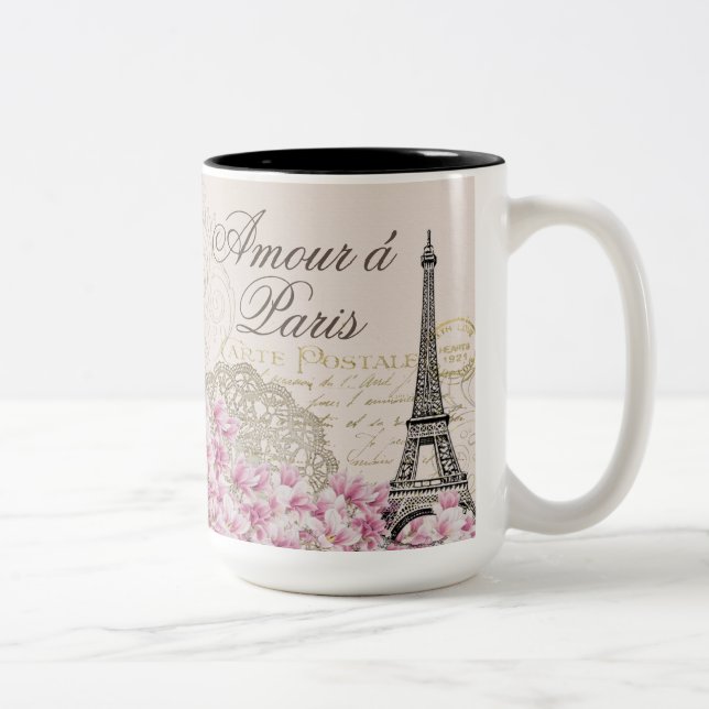 PARIS, EIFFEL-AUSFLUG, FRANZÖSISCHER WEIN, ZWEIFARBIGE TASSE (Rechts)