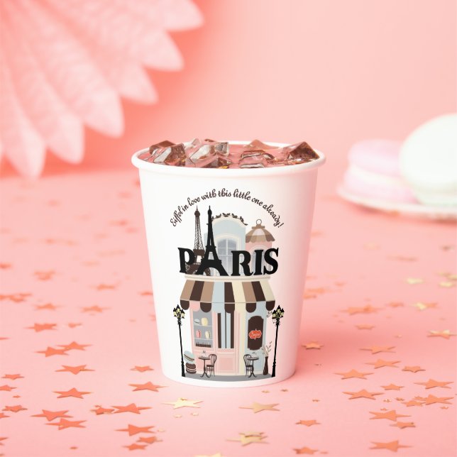 Paris Eiffel in der Liebe French Café Baby Shower Pappbecher (Insitu)
