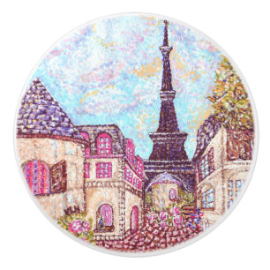 Paris Eiffel inspiré pointillisme bouton paysage