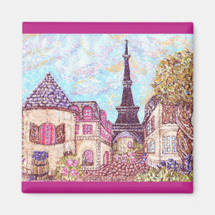 Paris Eiffel inspirierter Pointillismus-Quadratzma Magnet