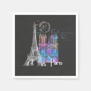 Paris Eiffel Notre Dame Rainbow French Napkin Serviette