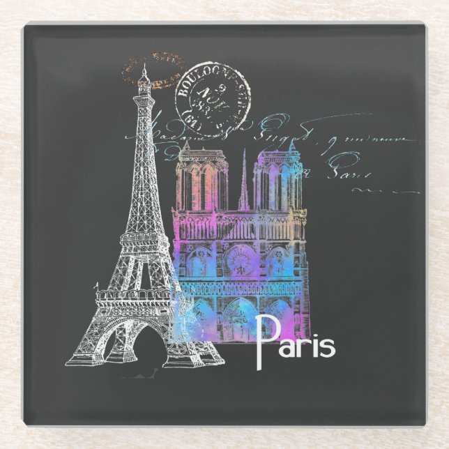 Paris Eiffel Notre Dame Rainbow Untersetzer (Vorderseite)