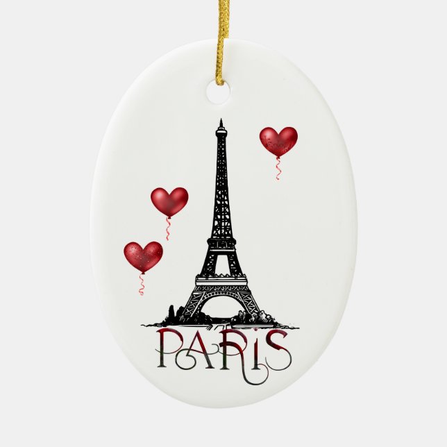 Paris, Eiffel Tower and Red Balloons Christmas Keramik Ornament (Vorne)