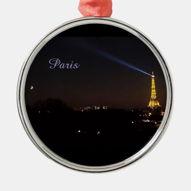 Paris Eiffel Tower at Night Ornament Aus Metall (Vorne)