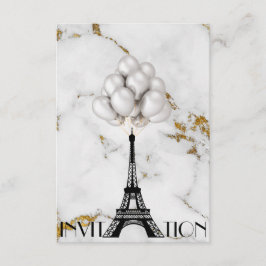 Paris Eiffel Tower Balloons Marble Gold Einladung