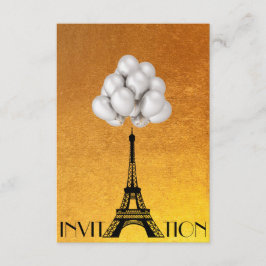 Paris Eiffel Tower Balloons White Gold Einladung