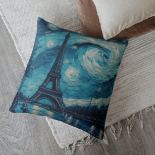 Paris Eiffel Tower bemalt Starry Night Blue Kissen