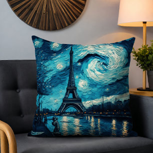 Paris Eiffel Tower bemalt Starry Night Blue Kissen