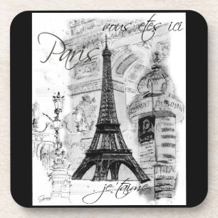 Paris Eiffel Tower Black & White Collage Untersetzer