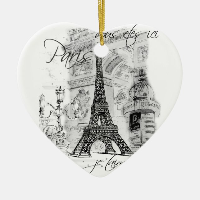 Paris Eiffel Tower Black & White Scene Keramik Ornament (Vorne)