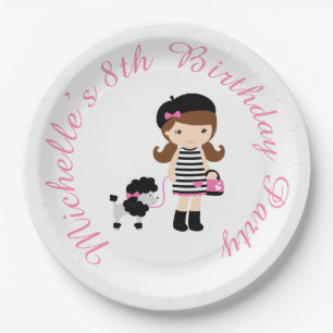 Paris Eiffel Tower Brünett Girl Pappteller