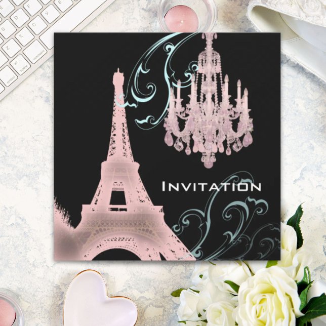 Paris Eiffel Tower Chandelier Vintage Hochzeit Einladung (Paris Eiffel Tower Chandelier vintage wedding Invitation)
