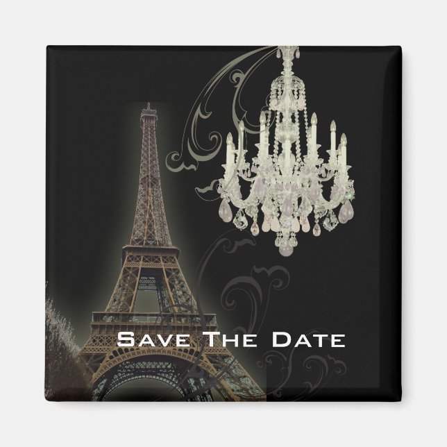 Paris Eiffel Tower Chandelier Vintage Hochzeit Magnet (Vorne)