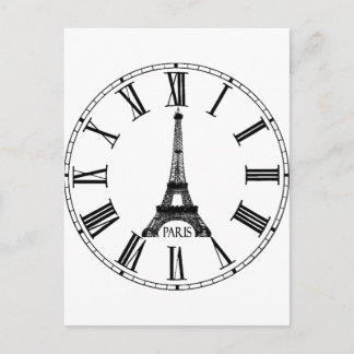 Paris Eiffel Tower Clock Französisch Postkarte