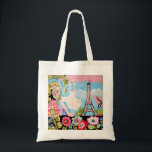 Paris Eiffel Tower Collage Bag Tragetasche<br><div class="desc">Hübsche Eiffelturm Bistro Dress Blume Kunst von Karen Fields.</div>