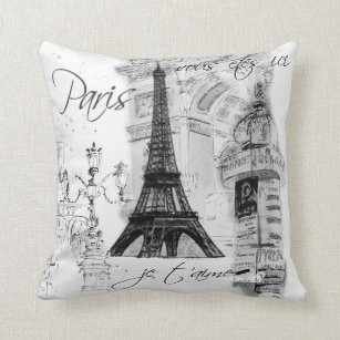 Paris Eiffel Tower Collage Black & White Kissen