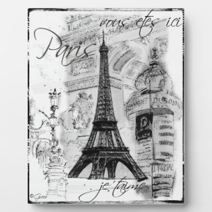 Paris Eiffel Tower Collage Black & White Szene Fotoplatte