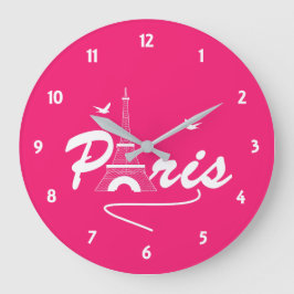 Paris Eiffel Tower Fancy Text Graphic Große Wanduhr