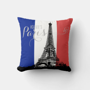 Paris Eiffel Tower Frankreich Flagge Monogramm Kissen