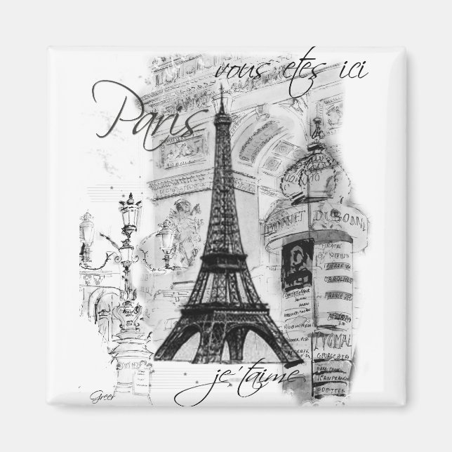 Paris Eiffel Tower Französisch Szene Collage Magnet (Vorne)